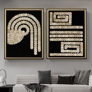 Peinture artisanale en gros, mosaïque géométrique en nacre noire, art décoratif de luxe, tableau mural pour salon moderne - Product Image 2