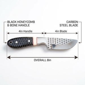 Couteau à dépecer artisanal en acier carbone |   Couteau de chasse à lame fixe, manche en os nid d'abeille noir, couteau de camping, couteau EDC pour l'extérieur - Product Image 2