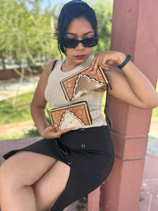 Handmade Whip Stitch Flower Tooled Leather & Cowhide <b>Wallet</b> Western Carved Leather Woman Clutch Western Real Leather Zip <b>Purse</b> - Product Image 4