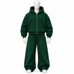 Ensemble de survêtement unisexe blanc uni avec fermeture éclair, coupe ample, pantalon long - Product Image 6