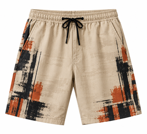 Pantalones Cortos Beige para Hombre, Cintura Elástica, Bolsillos Laterales, Poliéster/Algodón, Transpirables, para Uso Casual, Playa, Verano - Product Image 1