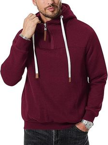 Sudadera con capucha y cremallera de un cuarto para hombre, cálida, de forro polar, de manga larga, tipo jersey - Product Image 4