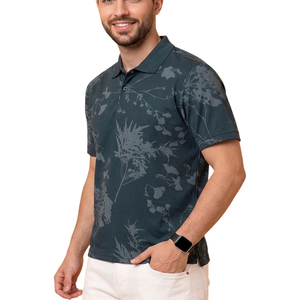 เสื้อโปโลแขนสั้นลายดอกไม้สำหรับผู้ชาย ผ้าโพลีเอสเตอร์ถัก ระบายอากาศได้ดี สวมใส่สบายๆ - Product Image 4