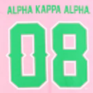 Camiseta con cuello en V AKA Pink Football, ropa de hermandad griega, camiseta con gráfico bordado, rosa, verde, blanco - Product Image 5
