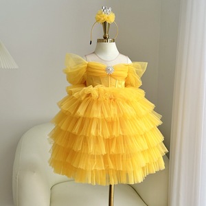 Vestido Largo Elegante de Princesa para Niñas con Falda de Tul Multicapa y Mangas con Volantes para Fiesta o Boda, Venta al Por Mayor - Product Image 6