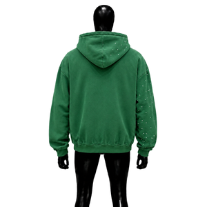 Sweat à capuche zippé vert respirant et oversize, style streetwear décontracté, essentiel urbain, élégant, en polaire, polyester, imprimé, manches classiques - Product Image 2