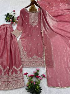 NUEVO SALWAR KAMEEZ DE SEDA LISTO PARA USAR con DUPATTA, DISEÑO ELEGANTE Y BORDADO, PARA BODA - Product Image 4