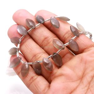 Cuentas de piedra lunar gris natural facetadas en forma de marquesa de 7x12-8x13 mm, cuentas de piedras preciosas sueltas talladas a mano para la fabricación de joyería al por mayor. - Product Image 5