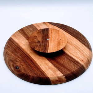 Wood Double Tier Rotating <b>Tray</b> Smooth-Spin Lazy Susan for Tabletop <b>Spice</b> Serving - Product Image 1