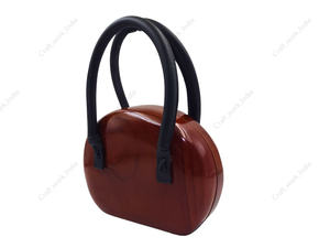 Luxury Round Wooden Clutch Handbag with Arch Handle Designer Evening Party Wedding Hard Case Statement <b>Bag</b> - Product Image 2