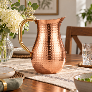 Carafe à eau classique en cuivre martelé avec poignée en laiton, carafe ayurvédique traditionnelle, ustensiles de cuisine, vaisselle - Product Image 2