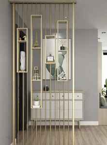 Cloison en acier inoxydable gravé moderne et luxueuse |   Paravent simple avec revêtement couleur argent |   Écran d'intimité intérieur - Product Image 6