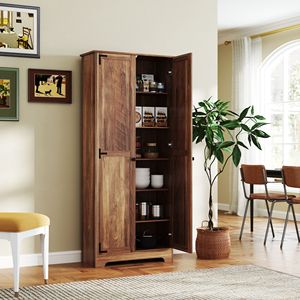 Armoire de rangement autoportante de style farmhouse marron de 72 pouces avec étagères réglables, meubles de rangement pour la cuisine - Product Image 2