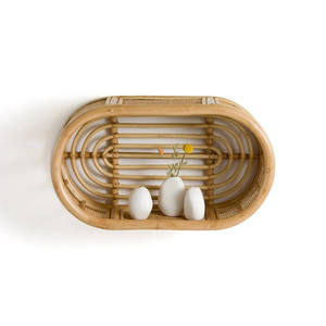 Vintage Oval Rattan <b>wall</b>-<b>mounted</b> <b>shelf</b> Capsule Bamboo Floating <b>Shelf</b> Cane Webbing Living Room Decorative Flower Pot Organizers - Product Image 1