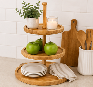 Custom 3-Tier Wooden Cake <b>Stand</b> & Wooden <b>Cupcake</b> Display Eco-Friendly Round Dessert Serving Tray for Weddings Parties - Product Image 5