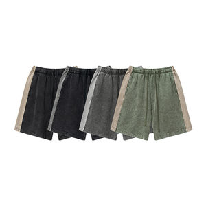 Novedad: Pantalones Cortos de Algodón para Hombre, Estilo Urbano, Lavado Ácido, Ajuste Holgado, Casuales, con Estampado Liso y Cordón Ajustable - Product Image 1