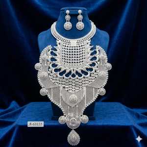 Yellow Gold Plated <b>Statement</b> <b>Necklace</b> Set With Earrings Tassel Design For Women Wedding Party A-63132 - Product Image 3