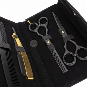 Ensemble de ciseaux et rasoirs japonais en acier de 6 pouces, noir mat et or 24 carats - Product Image 2