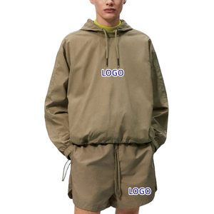 Ensemble de survêtement à capuche pour homme, couleur unie, polyester léger, coupe décontractée, fermeture à cordon, manches longues, tenue de printemps - Product Image 1