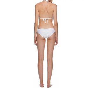 Women's <b>White</b> Solid Halter <b>Bikini</b> <b>Set</b> 2 Piece Bandeau Swimwear Drawstring Back Regular Fit Knitted Beachwear - Product Image 2