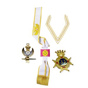 Ensemble de colliers blancs de 33e degré maçonniques personnalisés avec insigne de joaillerie, accessoires de cérémonie, base en velours, écologique et durable - Product Image 1