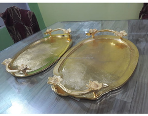 ถาดเสิร์ฟโลหะอะลูมิเนียมสีทองหรูหราโลโก้ตามสั่งสำหรับโรงแรมร้านอาหาร - Product Image 3