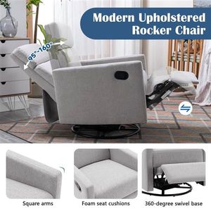 Modern Gray Swivel <b>Recliner</b> Chair with Plush Seating Upholstered Nursery Rocker Glider - Product Image 5