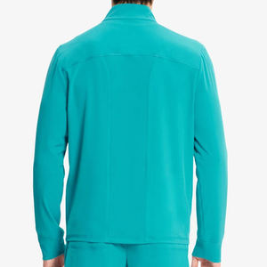 Women's Teal Long Sleeve <b>Scrub</b> <b>Top</b> Knitted Cotton/Polyester Hospital Uniform Zip Neck High Quality Needle Detection Customized - Product Image 2