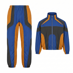 Ensemble de survêtement unisexe color block, veste et pantalon longs sportifs décontractés, rouge et gris, en molleton extensible/coton, séchage rapide, hiver - Product Image 3