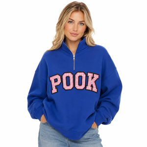 Top Selling Women's <b>Drop</b> Shoulder Oversized 80% Cotton 20% Polyester Fleece Half Zipper Applique Patches <b>Stand</b> Collar Sweatshirt - Product Image 1