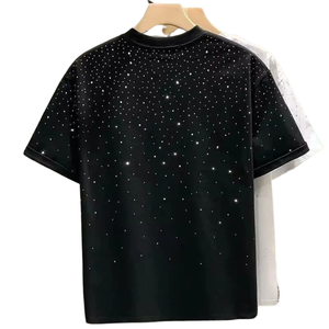 T-shirt vintage streetwear à strass pour homme, coupe oversize à épaules tombantes, motif diamant de luxe, logo personnalisé DTG, vente en gros premium - Product Image 2