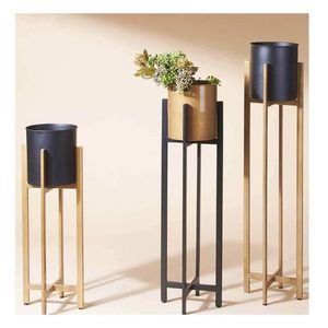Macetas Decorativas de Metal para Interiores con Soporte, Recubrimiento en Polvo, Diseño Clásico Moderno, Juego de 2, Color Negro - Product Image 4