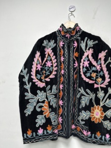 Blouson Bomber Écologique Style Indien en Velours Épais Brodé à Motifs Floraux, Col Rond, Manches Longues, Vêtement d'Extérieur Automne pour Adulte - Product Image 5