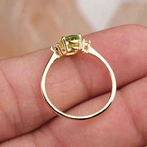 Wholesale 925 Sterling Silver Yellow Gold Plated Natural Oval <b>Peridot</b> CZ 3 Stone <b>Ring</b> Memoria Jewels - Product Image 5