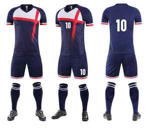Men's Navy Red White V-Neck Soccer Jersey <b>Set</b> Short Sleeve Quick Dry Polyester Uniform All Seasons Adult Size 10 - Product Image 1