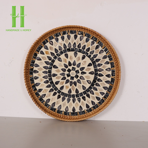 Bandeja Redonda de Bambú Estilo Bohemio Vintage Ecológica con Borde de Ratán Hecho a Mano, 5 mm de Grosor, Apta para Alimentos y Ligera - Product Image 6