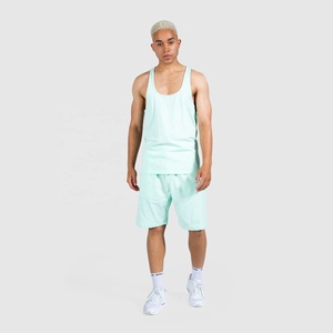 Camiseta sin mangas de algodón verde menta sólido personalizada para hombre, cuello redondo, informal, transpirable, de punto, para entrenamiento y gimnasio - Product Image 6