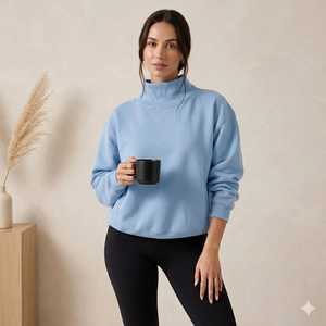 Haut ample et décontracté à col montant pour femme – Chaud, confortable et tendance pour le quotidien - Product Image 1