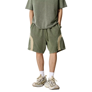 Pantalones Cortos de Chándal Vintage Oversize para Hombre con Bloques de Color, de Pana Lavada de 330GSM, 100% Algodón, de Secado Rápido, con Cordón y Cintura Media - Product Image 2