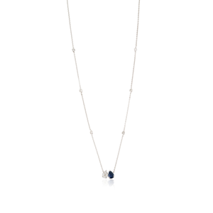 Collar con colgante Toi et Moi de oro blanco de 14 quilates con zafiro azul, elegante, nuevo, de alta calidad, al mejor precio, para mujeres y niñas, regalo para ella, joyería. - Product Image 1