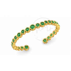 Luxury 18K Yellow <b>Gold</b> Plated Emerald Cuff <b>Bracelet</b> Round Bezel Set Green Zircon Open Bangle Jewelry For Women - Product Image 1