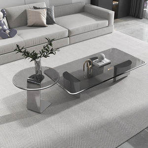 ריהוט מודרני עגול מלבן כהה הקשיחות העליון זכוכית מזג שולחן קפה - Product Image 3