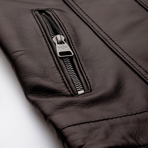 Veste en cuir marron pour femme, coupe ajustée, zippée, style décontracté, vente en gros - Product Image 2