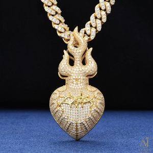 Collar con Colgante de Corazón de Llama con Incrustaciones de Moissanita en Plata de Ley 925, Chapado en Oro Rosa, Joyería Hip Hop para Fiesta - Product Image 1