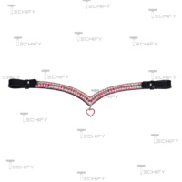 Luxe - Bandeau de tête de cheval en cuir en forme de V avec cristaux, double rangée de strass, breloque cœur, taille et couleur personnalisables MS