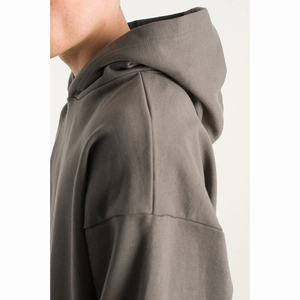 Sudadera con Capucha de Corte Cuadrado para Hombre, Azul Marino, Algodón, Felpa Francesa, con Bolsillo Delantero y Estampado de Letras Blancas - Product Image 4