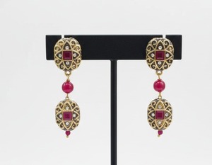 Conjunto de collar de lujo de 2 capas con cuentas rojo rubí, chapado en oro, estilo Kundan Polki, joyería nupcial llamativa con pendientes a juego para - Product Image 2