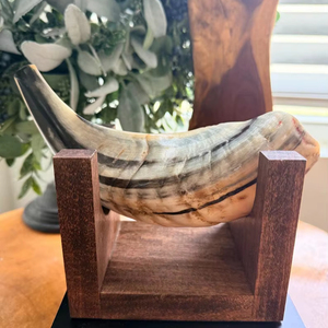 High Quality Natural Rams Horn Shofar <b>9</b> inches with Wooden Stand | best ram horn shofar for beginners - Product Image 1