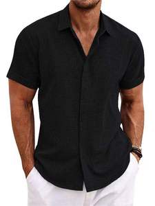 Camisa de Lino y Algodón Casual para Hombre, Color Sólido, Manga Corta, Transpirable, Antiarrugas, Antipilling, Estampada, Verano - Product Image 2