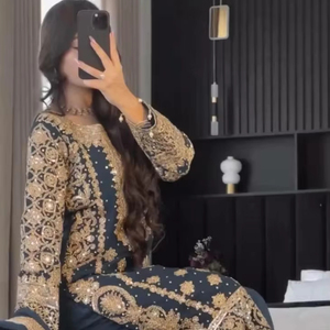 Couleur noire Engagement le plus attrayant spécial indien et pakistanais Georgette Salwar costume avec ensemble Dupatta assorti - Product Image 6